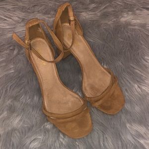 Tan Two Strap Block Heels
